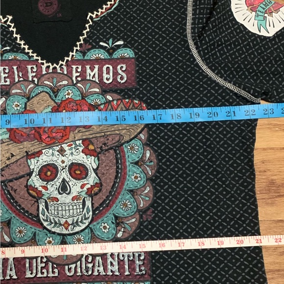 Double D Ranch Black Long Sleeve Día del Gigante Design Embroidery Top Cotton - Picture 13 of 16